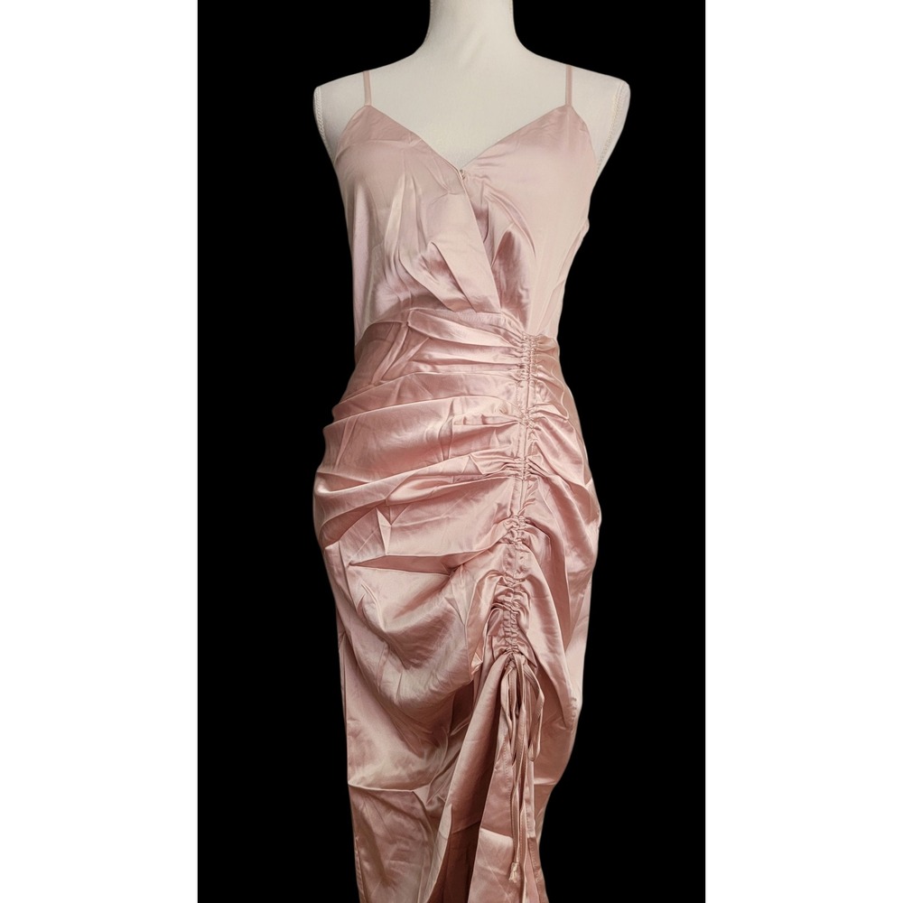 NWT Dance & Marvel Ruched Champagne Satin Midi Dress Small Cocktail Bridesmaid